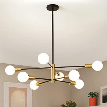 Imagem de KUCICO Lustres modernos Sputnik, lustre de 8 lâmpadas de meados do século, luminária industrial preto e dourado para sala de jantar, ilha da cozinha, sala de estar, quarto, fazenda (lâmpada não incluída)
