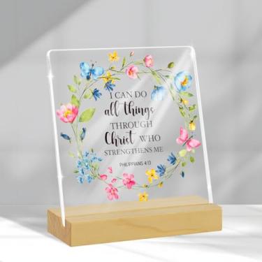 Imagem de I Can Do All Things, presentes inspiradores, afirmações positivas, prendas de autocuidado, presentes de animação para mulheres, homens, amigo, colega de trabalho, versículo bíblico cristão, placa de