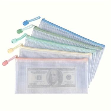 Imagem de Pacote com 5 bolsas de malha com zíper para documentos, à prova d'água, sacos de plástico para lápis, tamanho A6, para sala de aula, escola, escritório