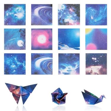Imagem de 300 folhas de papel quadrado de céu estrelado com estampa de galáxia, papel de origami, espaço fácil de dobrar, bloco de papel-cartão, decoração para bricolage, artesanato, cartão, embrulho de