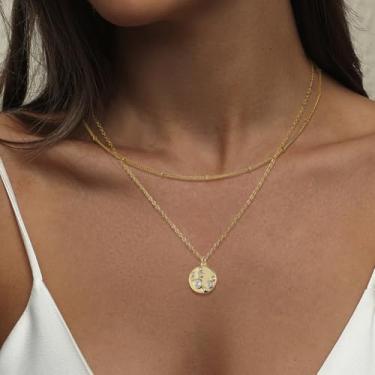 Imagem de Colar com pingente de moeda oval martelado gravado para mulheres, pingente boêmio, corrente ajustável, joias delicadas