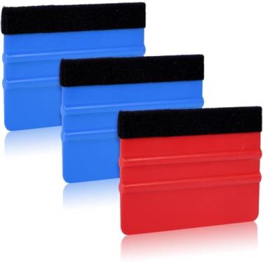 Imagem de 3 peças de rodo para vinil, raspador de vinil de feltro de plástico resistente, aplicador manual para urdidura de carro, artesanato, janela, papel de parede, fabricação de placas (vermelho, azul)