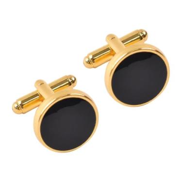 Imagem de Abotoaduras clássicas douradas pretas para homens, elegante, formal, casamento, smoking, negócios, acessórios, presente, One Size, Metal, Sem Pedra Preciosa