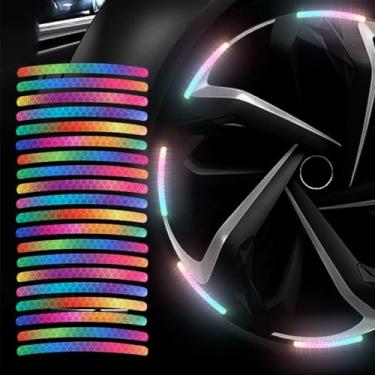 Imagem de 20 peças de adesivos refletivos de roda de carro cor arco-íris fita listrada de aro de roda adesivos à prova d'água fita de estilo de roda automotiva, branco, 0,7 * 9 cm