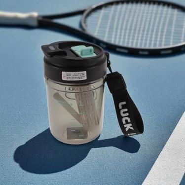 Imagem de 1 garrafa de água alça de transporte de bico duplo garrafa de canudo 580 ml PC preto 14,2 x 7,5 x 7,5 cm