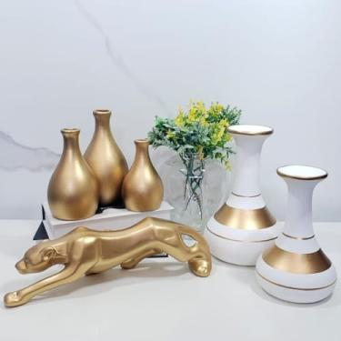 Imagem de Conjunto 6 PeçAs Kit Enfeite CerâMica Vasos Sala Completo Decorativas Trio Rack Centro Mesa Cozinha Jarros Decorativos Para Sala DecoraçãO(ZIFE BRANCO PANTERA DR G DR)