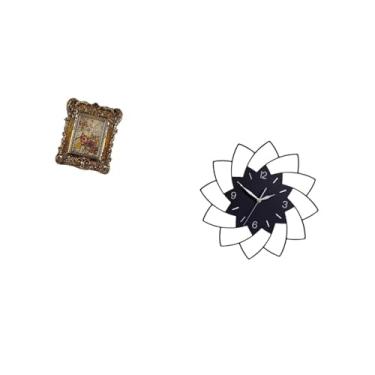 Imagem de Fenteer Moldura Floral Esculpida à Mão E Relógio de Parede em Formato de Flor de Acrílico, Suporte para Fotos Antigo, Relógio Decorativo Silencioso para Pendu