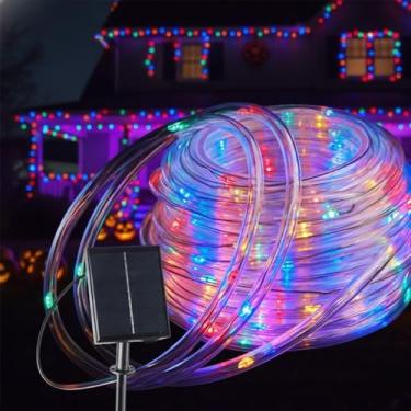 Imagem de CVchancin Cordão de luzes solares ao ar livre à prova d'água 135 LED, 8 modos com controle remoto – Luzes de corda solar flexíveis para jardim, pátio, piscina, trampolim, decoração de Natal