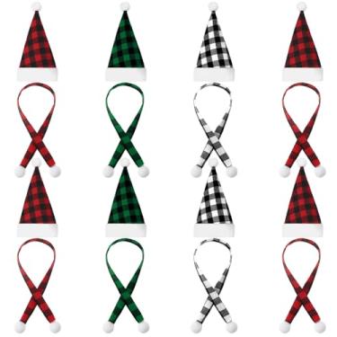 Imagem de Geyoga 16 peças mini gorro de tricô e cachecol pequeno chapéu de Papai Noel para artesanato, decoração de malha de Natal, acessórios de roupas para presente, Cor escura, M