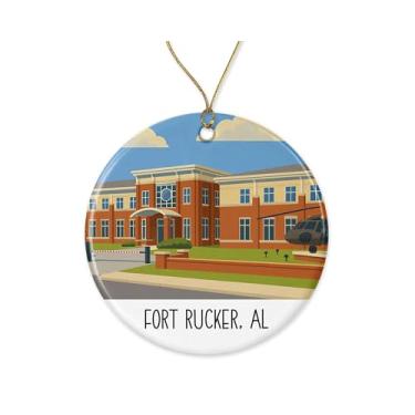 Imagem de Ornamento de cerâmica Fort Rucker Alabama - Design militar vintage com ilustração de centro de aviação - Decoração de árvore de Natal patriótica - Ornamento clássico de treinamento de helicóptero