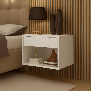 Imagem de Mesa De Cabeceira Flutuante Estreita Design Simples Com Nicho Quarto C