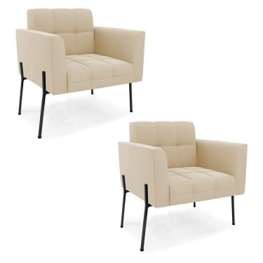 Imagem de Poltrona Pé De Ferro Preto Para Sala Kit 2 Elisa Suede D03 - D'rossi Cor Bege