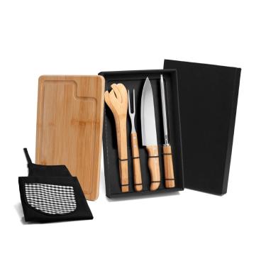 Imagem de Kit Para Churrasco Em Bambu/Inox Com Avental - 6 Pçs Welf