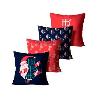 Imagem de Kit 4 Capas de Almofadas de Natal Azul Marinho e Vermelho - mdecore