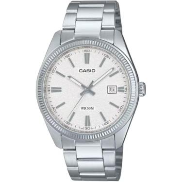 Imagem de Casio MTP1302DA-7AV Relógio analógico masculino vintage clássico de aço inoxidável fosco com mostrador branco