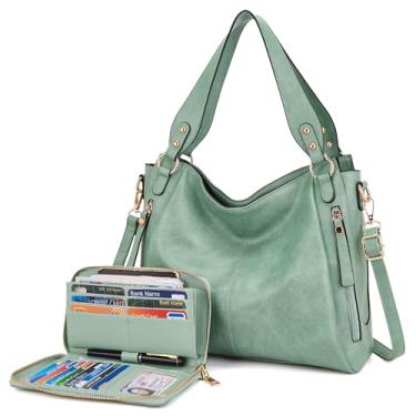 Imagem de TOVAXY Bolsas Hobo femininas transversais, bolsas de ombro, bolsas de ombro e carteira, conjunto de 2 peças, Azul gelo, Large