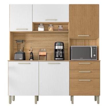Imagem de Cozinha Ferrara Plus 6 Portas E 2 Gavetas Freijó Supremo Ripado - Kits Paraná
