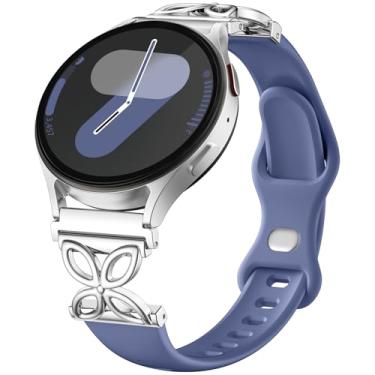 Imagem de Pulseiras femininas MIVIO de silicone finas compatíveis com Samsung Galaxy Watch 7 Band 6 5 4 Active 2 FE de 40 mm e 44 mm/Watch 6 4 Classic/5 Pro/3, finas de 20 mm e 22 mm (cinza azul)