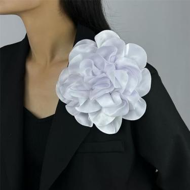 Imagem de Broche de flor rosa em tecido de cetim delicado broches grandes de lapela elegante flor de seda broche grande para mulheres festa de casamento dança banquete vestido terno acessórios de roupas joias