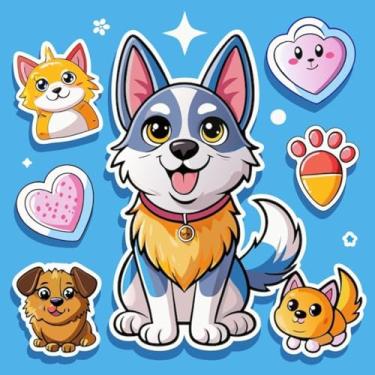 Imagem de Adesivos de Animais fofos para Quarto Infantil Decorativos Kawaii Husky Cães Caderneta 50x50cm