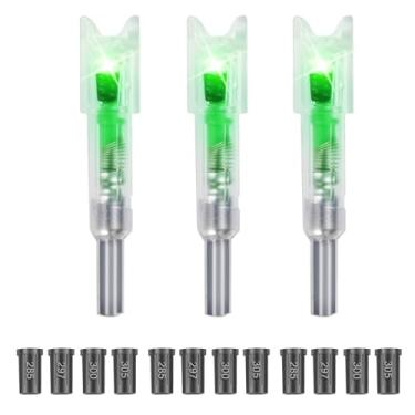 Imagem de TRSAIM 3 peças de pinos iluminados por LED para parafusos de besta com interruptor liga/desliga e 12 buchas (0,723 cm/0,754 cm/0,762 cm/0,774 cm) – Design universal de meia lua (verde)