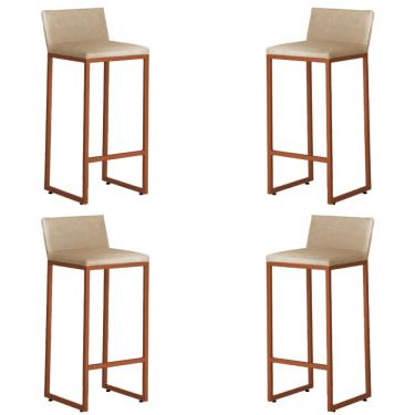 Imagem de Kit 4 Banquetas Alta Dani Reforçada Decorativa Balcão Bancada Cozinha Bar Base Bronze Courino