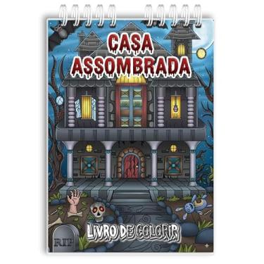 Imagem de Livro De Colorir Casa Assombrada Capa Holográfica 50 Desenhos Folha Grossa Capa Dura Wire-o A5 colorindo Halloween adultos