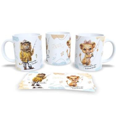 Imagem de Caneca de Cerâmica com Leão Roqueiro, Design Artístico, Estampa Musical em Jeans, Xícara para Café e Chá, 325ml (18820)