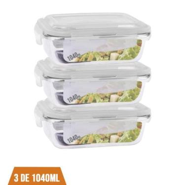 Imagem de Kit 3 Pote 1040ml Vidro Hermético Marmita Mantimento Fitness - Pra cas