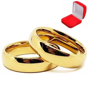 Imagem de Par Alianças Ouro 18k Banhada Tradicional Tungstênio 6mm Resistente Ab