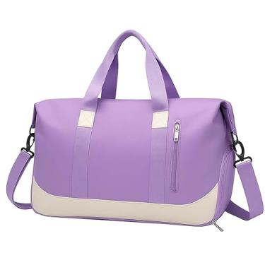 Imagem de Bolsa De Mão Mala Viagem Academia Feminina Masculina Super Grande, Compartimentos Com Zíper, Espaço Para Tênis Ou Roupas Sujas Alça Removível Modelo Transversal Bordo Poliéster (Lilás Claro)