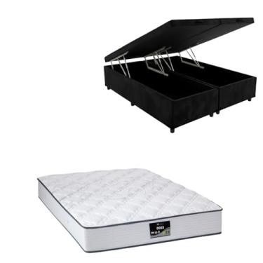 Imagem de Cama Box Baú Bipartida Blindada com Colchão Doss Molas Ensacadas 30cm (SUEDE PRETO, Casal Bipartido)