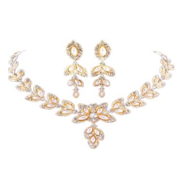 Imagem de FLORA Conjunto feminino de colar e brincos com estampa floral dourada e corrente em formato de folha Elegante e versátil