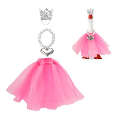Imagem de Conjunto de 3 Peças Mini Fantasia Ganso Mesa, Colar Coração Coroa e Saia Tutu Fantasia Princesa Rosa para Porta-Chaves Estátua Ganso Magnético de 17,8 cm Decoração