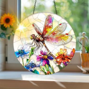 Imagem de Acrílico colorido Suncatcher, apanhador de sol estilo vitral impresso libélula com reflexos de arco-íris, decoração de janela suspensa, decoração de parede, ornamentos de Natal para uso interno e