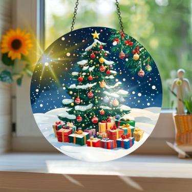 Imagem de Acrílico colorido apanhador de sol, estilo vitral com reflexos de arco-íris, decoração de janela suspensa, decoração de parede, enfeites de Natal, uso interno e externo, 19,8 x 19,8 cm - 10