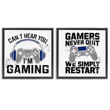 Imagem de Stupell Industries Gamer Culture Phrases 2 peças marrom emoldurado conjunto de lona flutuante, design por Kim Allen, 25 x 25