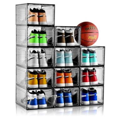 Imagem de INSTY Pacote com 12 organizadores de sapatos cinza transparente, caixas de sapatos empilháveis para armário, caixa de sapato de plástico frontal com porta cinza, fácil de montar, cabe no tamanho 46
