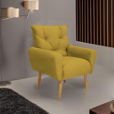 Imagem de Poltrona Decorativa Para Sala De Estar Quarto E Escritorio Denver Veludo Matrix - Amarelo Amarelo