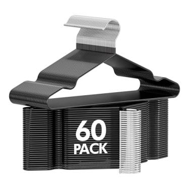 Imagem de UEAKPIC Pacote com 60 cabides de metal revestidos de borracha antiderrapante com entalhes redondos para vestidos, camisolas, calças, casacos, camisa, resistente, economia de espaço, preto