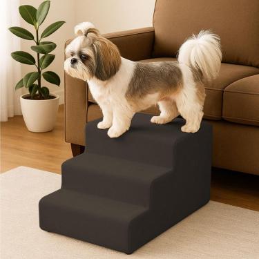 Imagem de Escada Escadinha Para Pet 3 Degraus Com Osso Cor Marrom