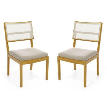 Imagem de Kit Com 2 Cadeiras Milena Madeira Maciça Assentos Estofados Encostos De Tela Sintética Veludo Bege 102
