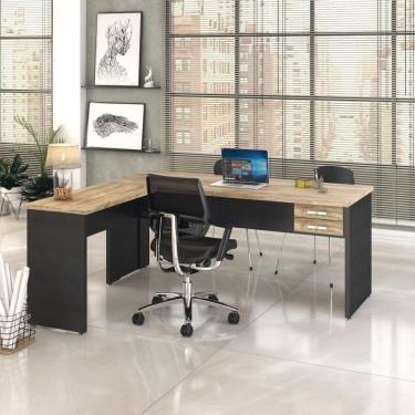 Imagem de Mesa Para Escritório Em L 1,80x1,60m Tampo E Pés 30mm Com Gaveta Carvalho Compreto Ônix