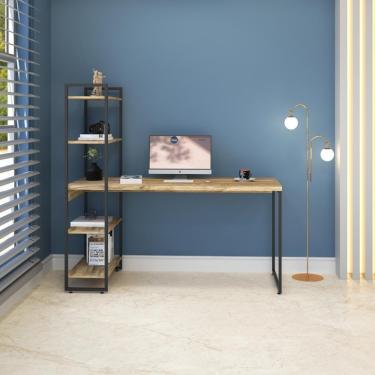 Imagem de Mesa Com Estante Alta 150x64x147cm Com 4 Prateleiras Carvalho/Est.preta