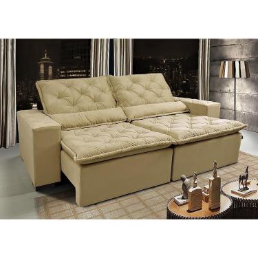 Imagem de Sofá Lisboa 2,12m Retrátil, Reclinável Com Molas No Assento Tecido Suede Velusoft Bege - Cama Inbox