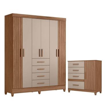 Imagem de Guarda Roupa Solteiro Aruba E Cômoda Vênus Com Pés Carvalho Fendi - Moval