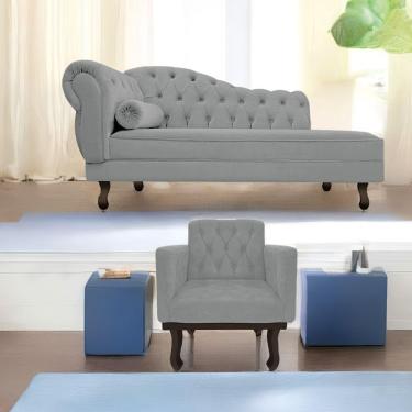 Imagem de Kit Diva Recamier Diana 130Cm Lado Direito E 01 Poltrona Classic Corano - Amarena Móveis Cinza