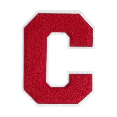 Imagem de 1 peça de patch vermelho de 11,4 cm de ferro em chenille com borda branca – adesivos do alfabeto para roupas, jaquetas, mochilas, chapéus para decoração personalizada, nome personalizado e artesanato