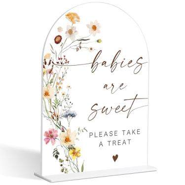 Imagem de Placa de chá de bebê, decoração de mesa de sobremesa de chá de bebê estilo flor para festa de revelação de gênero, decorações de festa de centro de mesa, presentes de revelação de gênero, placa de