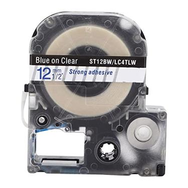 Imagem de Fita de rotulagem 12mm anticorrosão resistente ao desgaste material pet design transparente para impressora king jim material escolar uso de escritório (Letras azuis com fundo transparente de 12 mm)